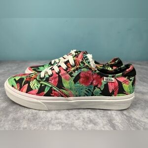 Vans‎ Tropical Floral Black Pink Green Leaves Women's Sneakers Size 8.5